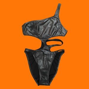 90's vintage metallic cut out one shoulder hi cut high leg bathing suit MEDIUM